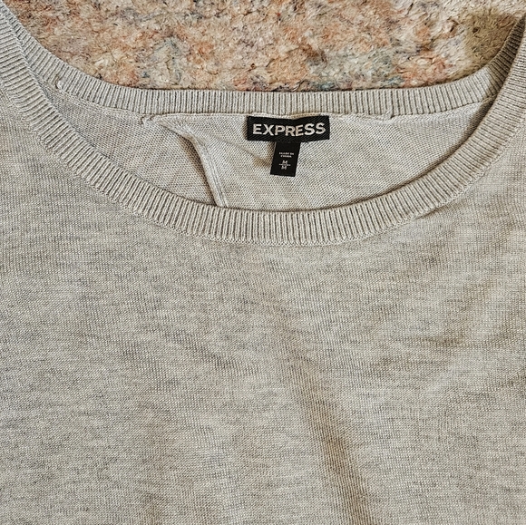 Express Light Gray Long Sleeve Top with white under layer. Open back. Size M - Picture 4 of 7